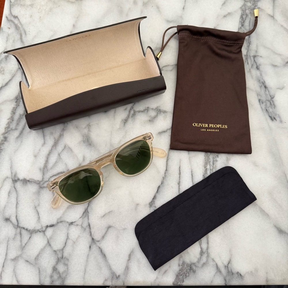 Oliver Peoples Sheldrake Sun - Clear Frame Sunglasses with Green Lenses - Picture 3 of 12